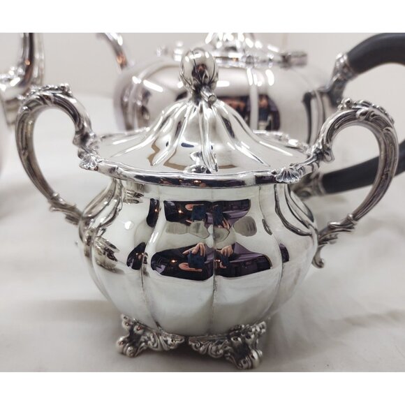 1847 Rogers Bros EP on Copper Victorian Silverplate Tea & Coffee Set Ornate - Picture 3 of 14